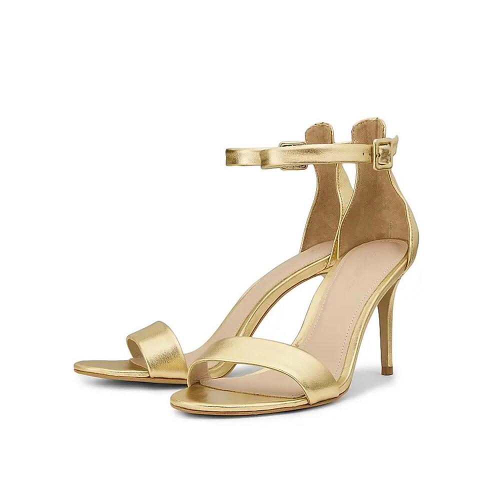 NWT! Saks Fifth Avenue Gold Metallic "Susan" Stiletto Sandals Size 39 (9)